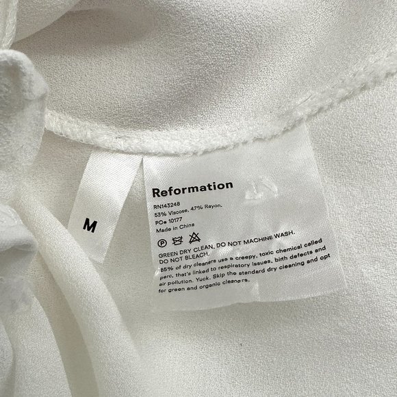 Reformation White Fulham Long Sleeve Crepe Blouse sz M - Picture 5 of 10